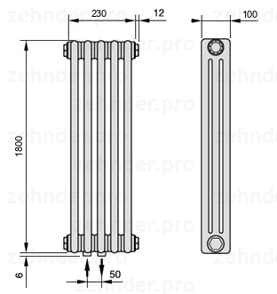 Схема (чертеж) Радиатор Zehnder Charleston 3180/5 №3470 Technoline TL